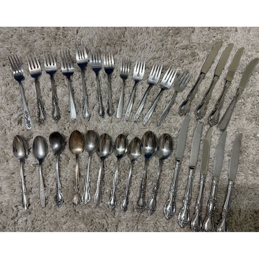 Vtg Flatware Mixed Lot 31 Fancy Floral Patterns Silverware Stainless